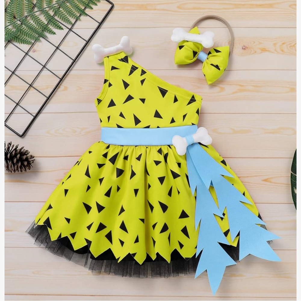 Toddler Pebbles Costume with Headband - Yellow and Blue
